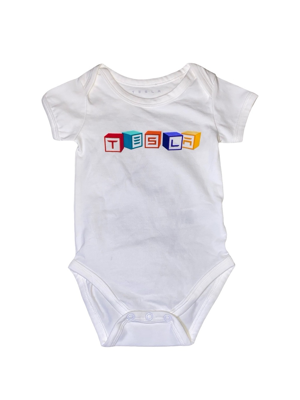 Official Tesla Babies Block Onesie Bodysuit White Size 3-6‎ Months